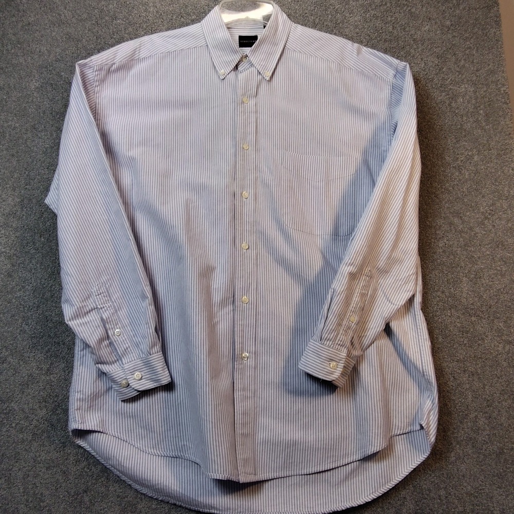 Structure Oxford Mens Shirt Blue White L Cotton Pinstripe Long Sleeve Button DN